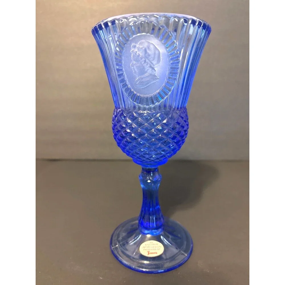 AVON Fostoria George Washington Goblet Blue Cobalt Stemware Vintage Patriot